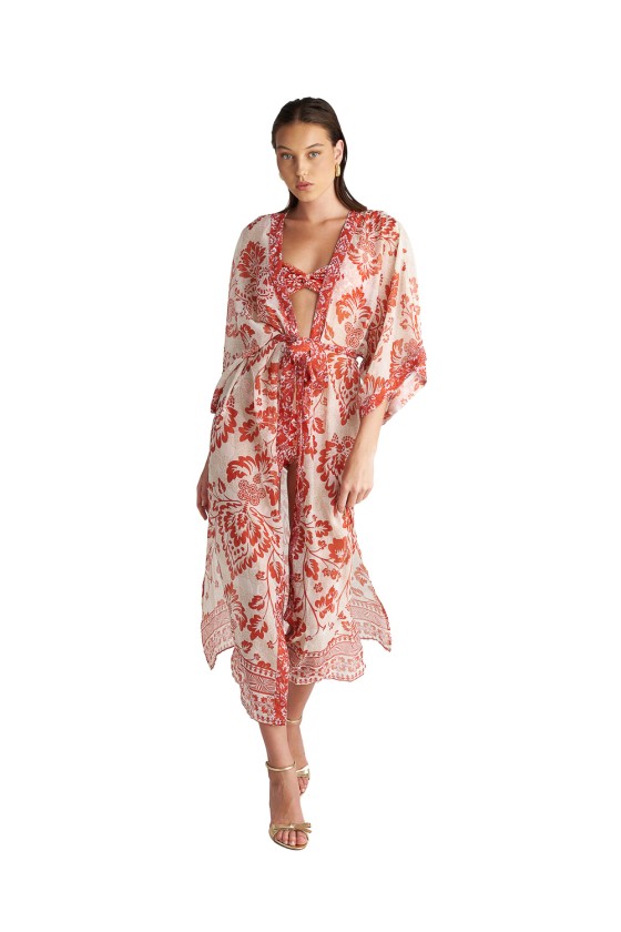 'CORAL DAMASK' ΗΜΙΔΙΑΦΑΝΟ ΜΑΚΡΥ ΚΑΦΤΑΝΙ ΜΕ ΤΥΠΩΜΑ