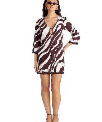 'ZEBRA STRIPES' ΚΟΝΤΟ ΦΟΡΕΜΑ/ΚΑΦΤΑΝΙ ΜΕ 'V' ΛΑΙΜΟΚΟΨΗ ΚΑΙ ΤΥΠΩΜΑ