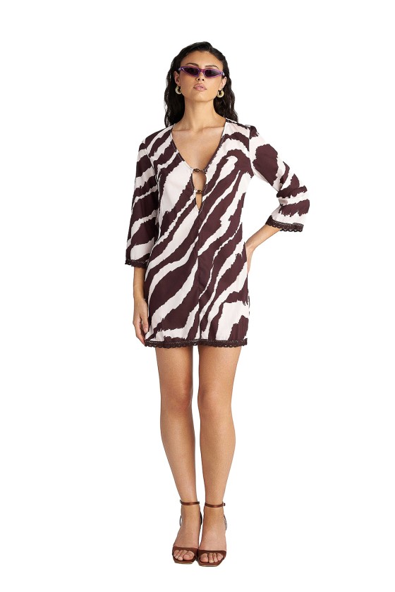 'ZEBRA STRIPES' ΚΟΝΤΟ ΦΟΡΕΜΑ/ΚΑΦΤΑΝΙ ΜΕ 'V' ΛΑΙΜΟΚΟΨΗ ΚΑΙ ΤΥΠΩΜΑ