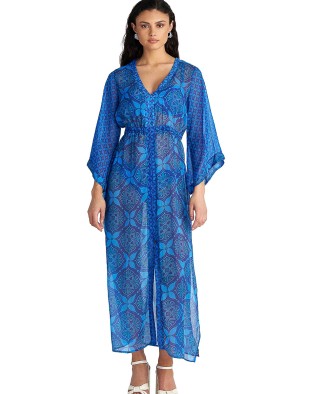 'BLUE IKAT' ΗΜΙΔΙΑΦΑΝΟ ΜΑΚΡΥ ΦΟΡΕΜΑ/ΚΑΦΤΑΝΙ ΜΕ ΤΥΠΩΜΑ