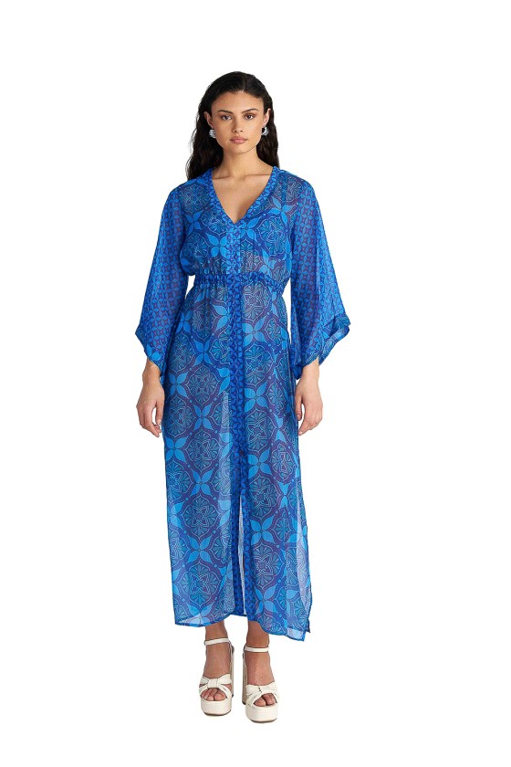 'BLUE IKAT' ΗΜΙΔΙΑΦΑΝΟ ΜΑΚΡΥ ΦΟΡΕΜΑ/ΚΑΦΤΑΝΙ ΜΕ ΤΥΠΩΜΑ