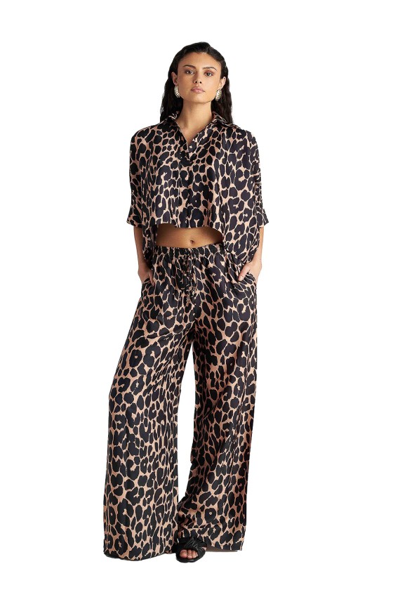 'TOFFEE LEO' PRINTED FLARED BEACH PANTS 